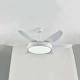 Ventilateur de plafond 6 pales avec lumière LED blanc moderne silencieux 6 vitesses mode été hiver pour salon