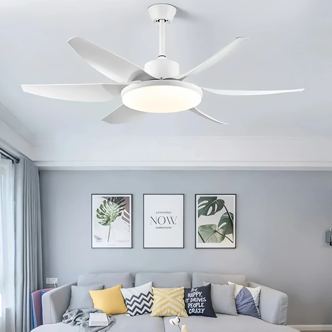 Ventilateur de plafond à 6 pales avec lumière LED moderne et silencieux 6 vitesses fonction été hiver Ø 132 cm pour salon