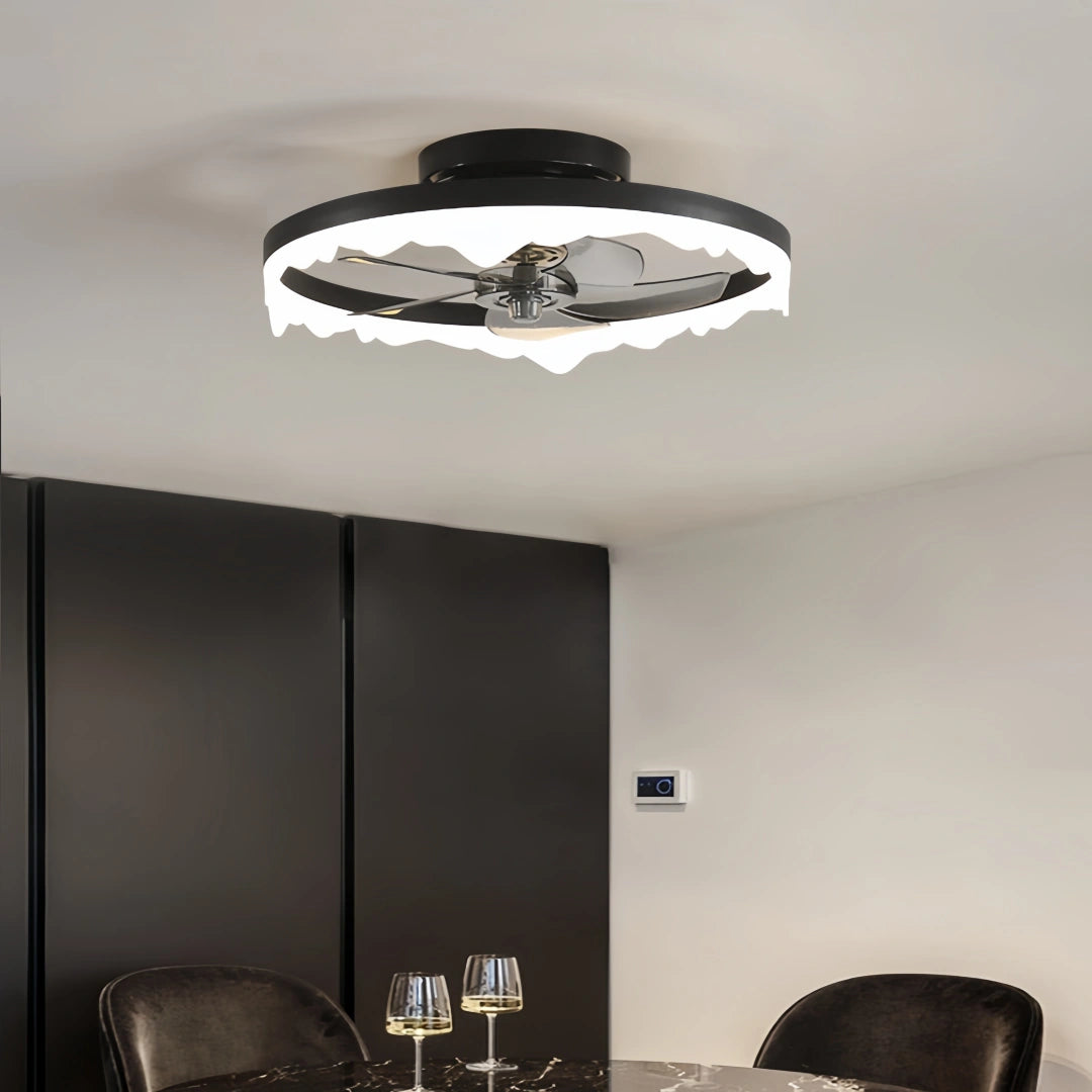 Ventilateur de plafond avec lumière design moderne LED dimmable moteur DC silencieux Ø 50 cm pour chambre