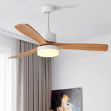 Ventilateur de plafond avec lumière en bois style scandinave moteur DC silencieux 3 vitesses modes été et hiver pour salon