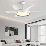 Ventilateur de plafond blanc avec lumière LED 6 pales moderne silencieux moteur DC à 6 vitesses mode été hiver minuterie pour salon