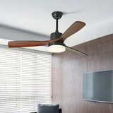 Ventilateur de plafond bois scandinave avec lumière LED silencieux moteur DC mode été hiver 3 vitesses pour salon