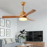 Ventilateur de plafond bois scandinave avec lumière LED silencieux moteur DC mode été hiver 3 vitesses pour salon