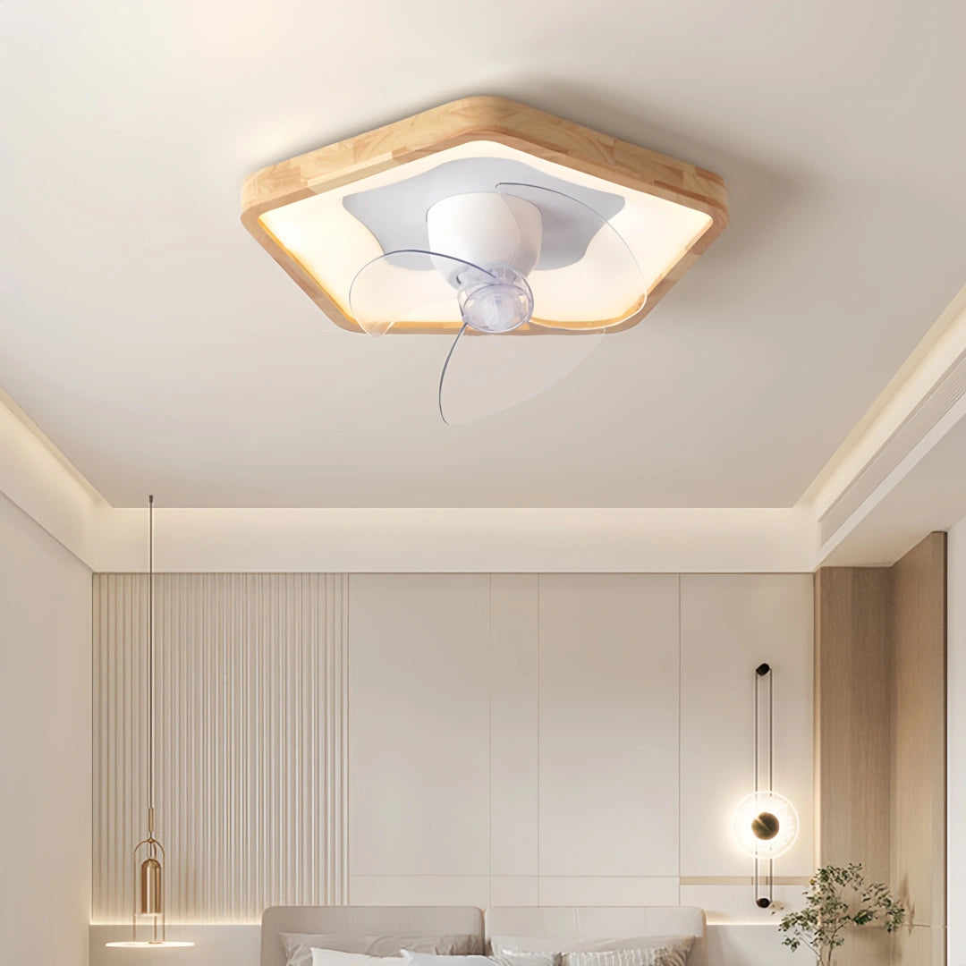 Ventilateur de plafond en bois avec lumière scandinave LED dimmable silencieux oscillation à 360° moteur DC pour chambre