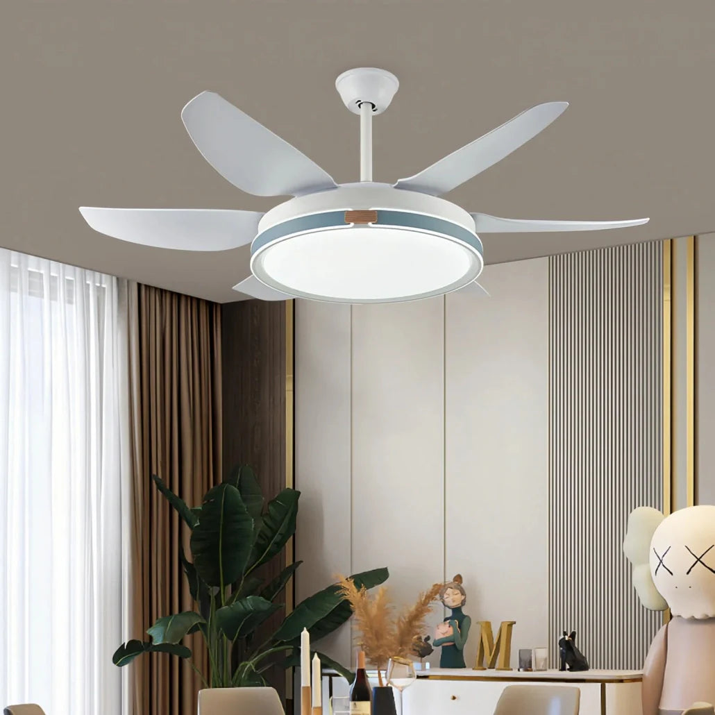Ventilateur de plafond silencieux avec lumière LED moderne à 6 pales moteur DC 6 vitesses mode été hiver et minuterie Ø 132 cm pour salon