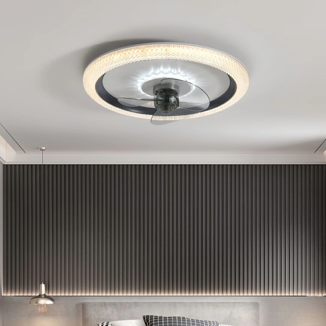 Ventilateur de plafond silencieux avec lumière moderne LED dimmable 3 vitesses Ø 50 cm pour chambre