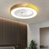 Ventilateur de plafond silencieux avec lumière LED dimmable rond scandinave couleur macaron moteur DC 6 vitesses mode été hiver pour chambre