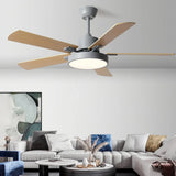 Ventilateur de plafond 5 pales en bois avec lumière scandinave moteur DC silencieux 6 vitesses mode été hiver pour salon