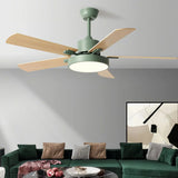 Ventilateur de plafond 5 pales en bois avec lumière scandinave moteur DC silencieux 6 vitesses mode été hiver pour salon