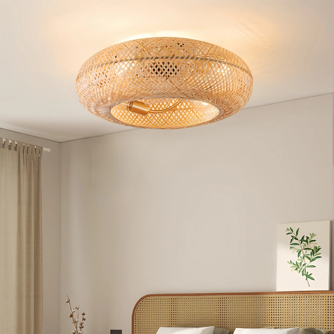Ventilateur de plafond bohème en bambou avec lumière réversible à 6 vitesses pour chambre
