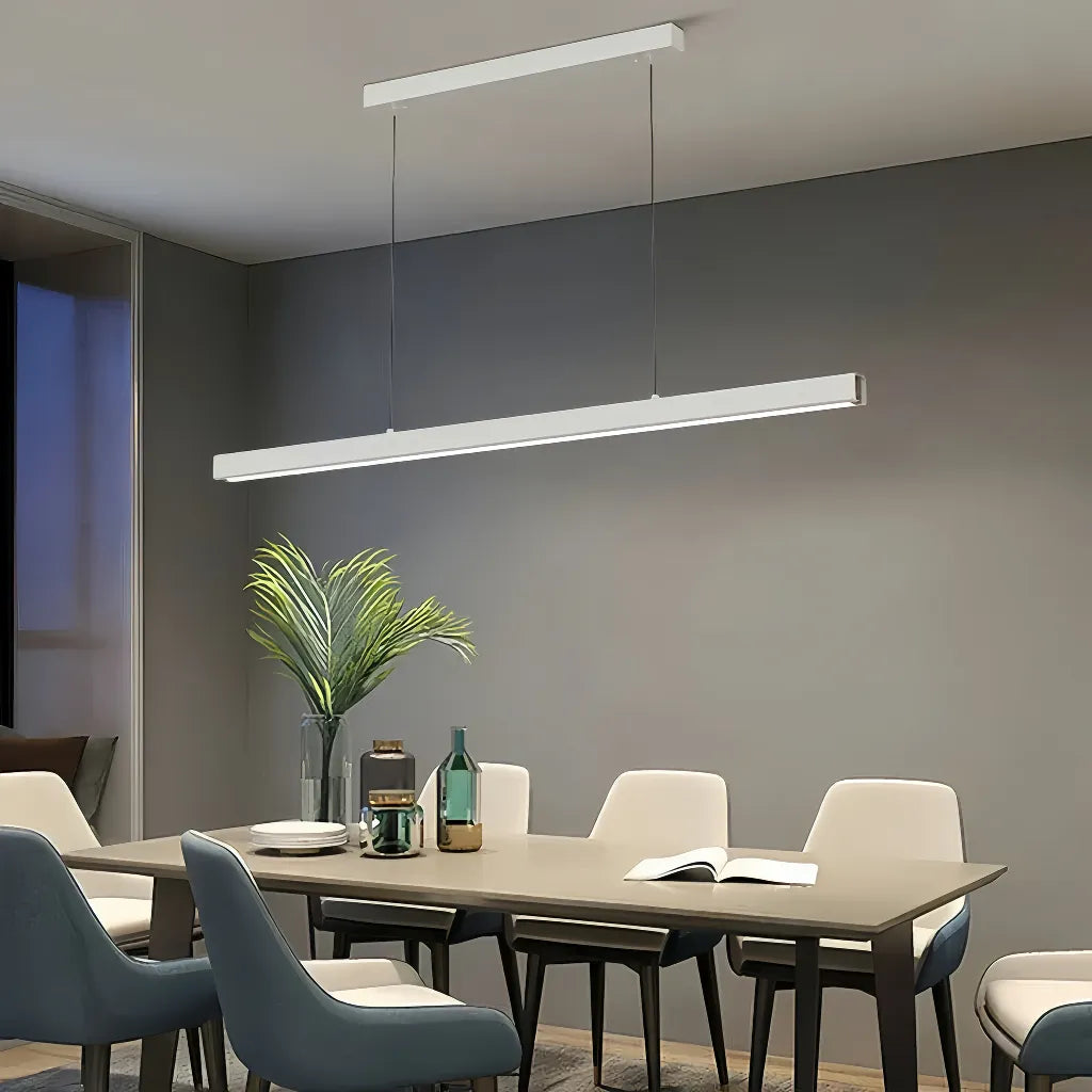 Suspension linéaire minimaliste LED dimmable en aluminium pour salle à manger
