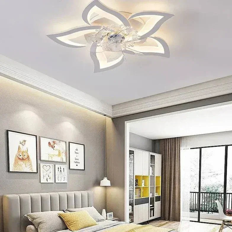 Ventilateur Plafonnier Led Fleur Blanche Pour Chambre - Lampe Magasin