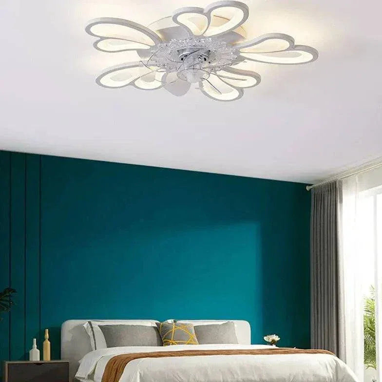 Ventilateur Plafonnier Led Fleur Blanche Pour Chambre - Lampe Magasin