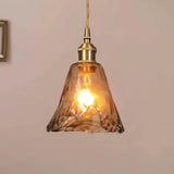 Suspension en verre ambre et laiton vintage hauteur réglable pour salle à manger