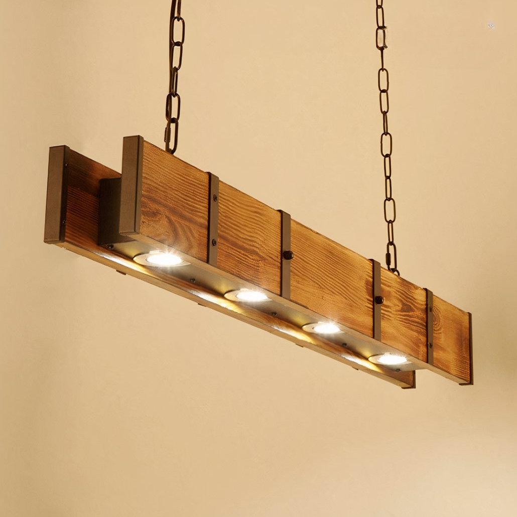 Suspension en bois rectangulaire LED design vintage pour salle à manger