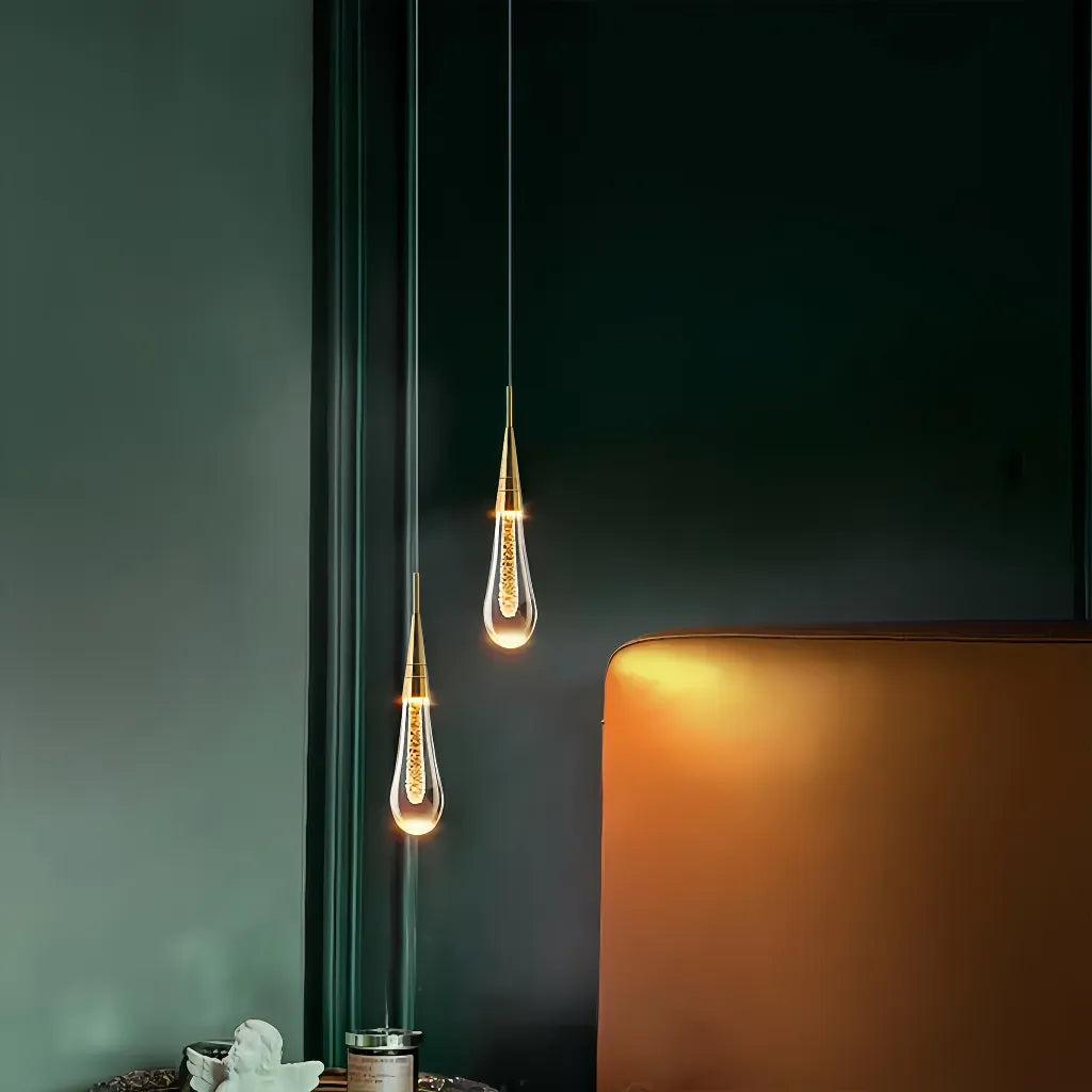 Suspension Goutte d’eau Classique Cristal Doré pour Chevet