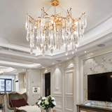 Lustre goutte d'eau en cristal doré LED moderne pour salon