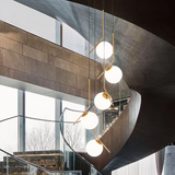 Suspension 5 Boules Verre Led Design Moderne Pour Escalier