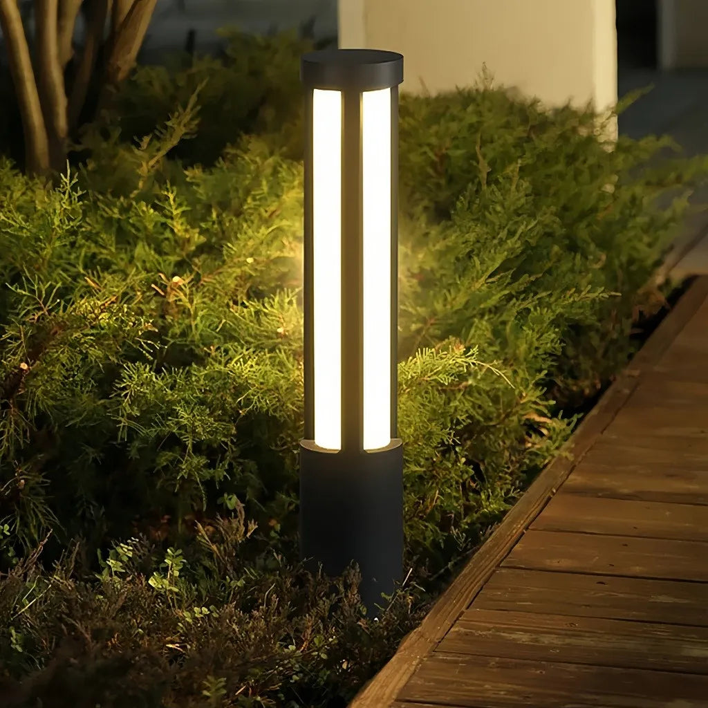 Borne lumineuse extérieure cylindrique moderne LED noir aluminium IP65 pour jardin