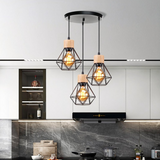 Suspension 3 Lampes LED Diamant Bois Et Métal Pour Salle À Manger