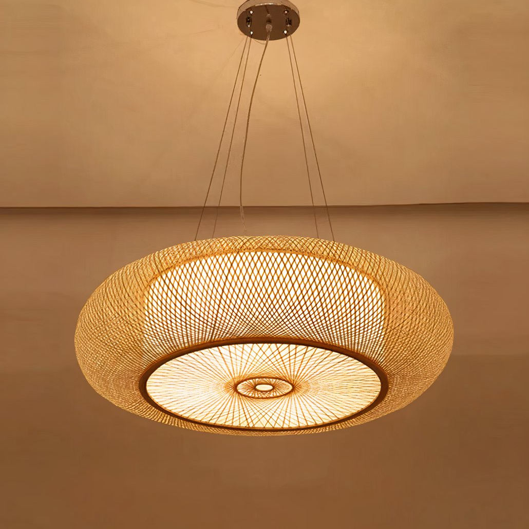 Suspension Bambou Ronde LED Naturelle Beige Pour Salle À Manger