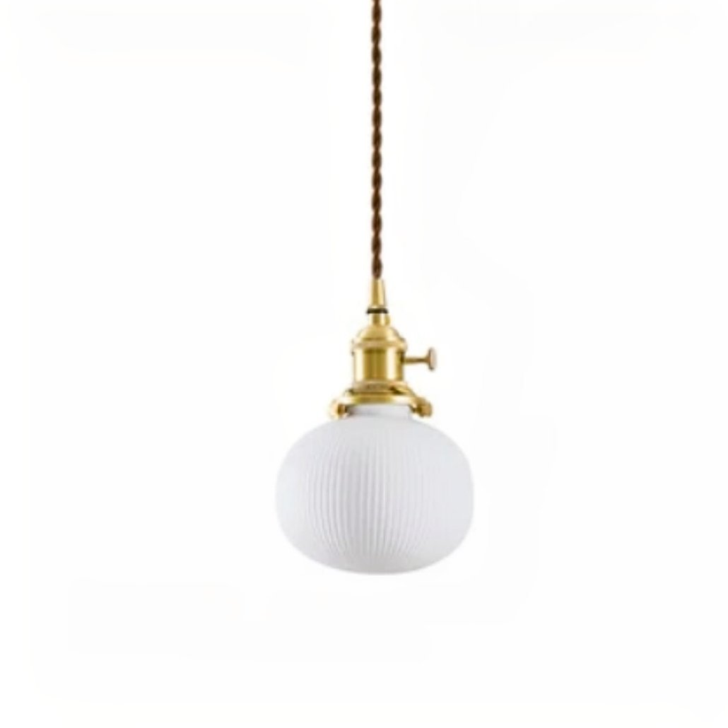 Suspension Céramique Blanche Vintage en Laiton LED Plissée pour Salle à Manger