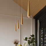 Suspension Bois Naturel LED Scandinave Conique Pour Salle À Manger