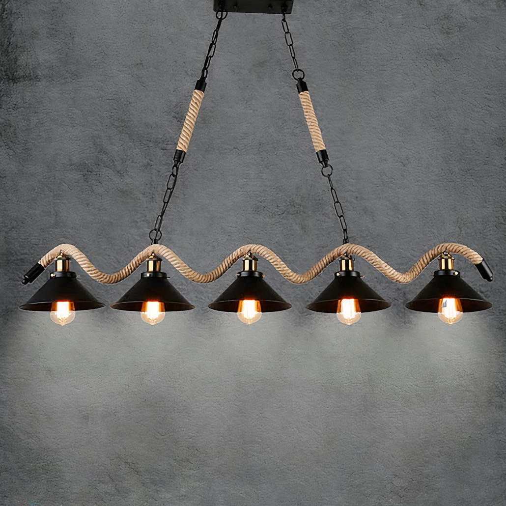 Suspension Corde Industrielle LED Cinq Têtes Noir Salle À Manger