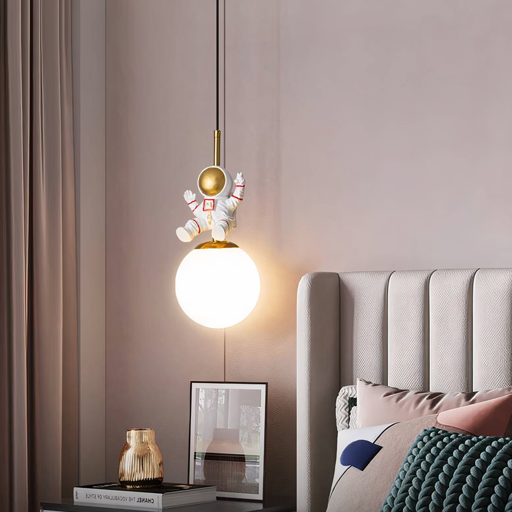 Suspension Enfant Lune Astronaute LED Moderne En Résine