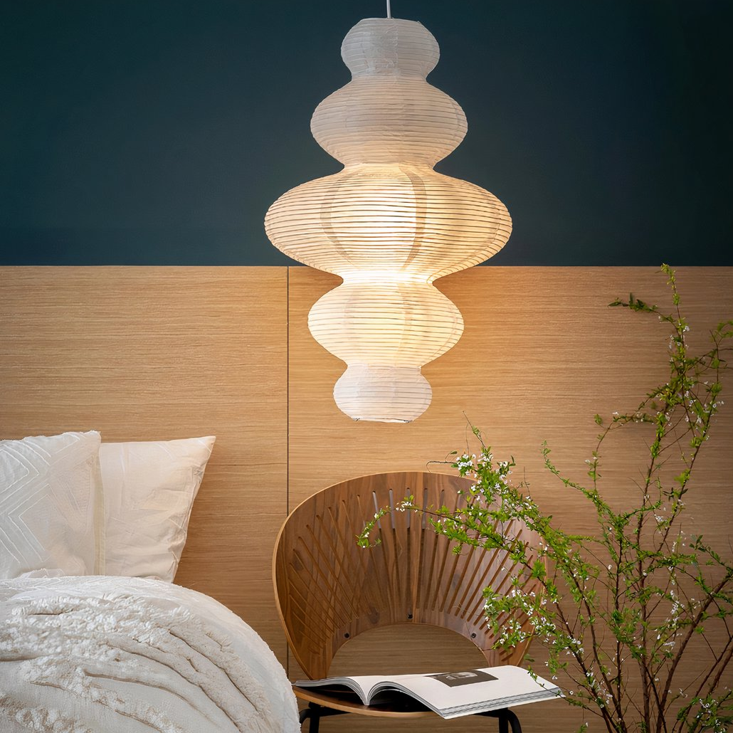 Suspension papier riz blanche design japonais pour salon