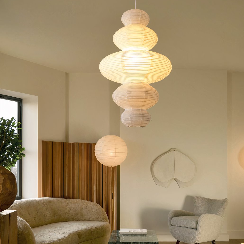 Suspension Papier Japonais LED Blanc Style Japonais Salon
