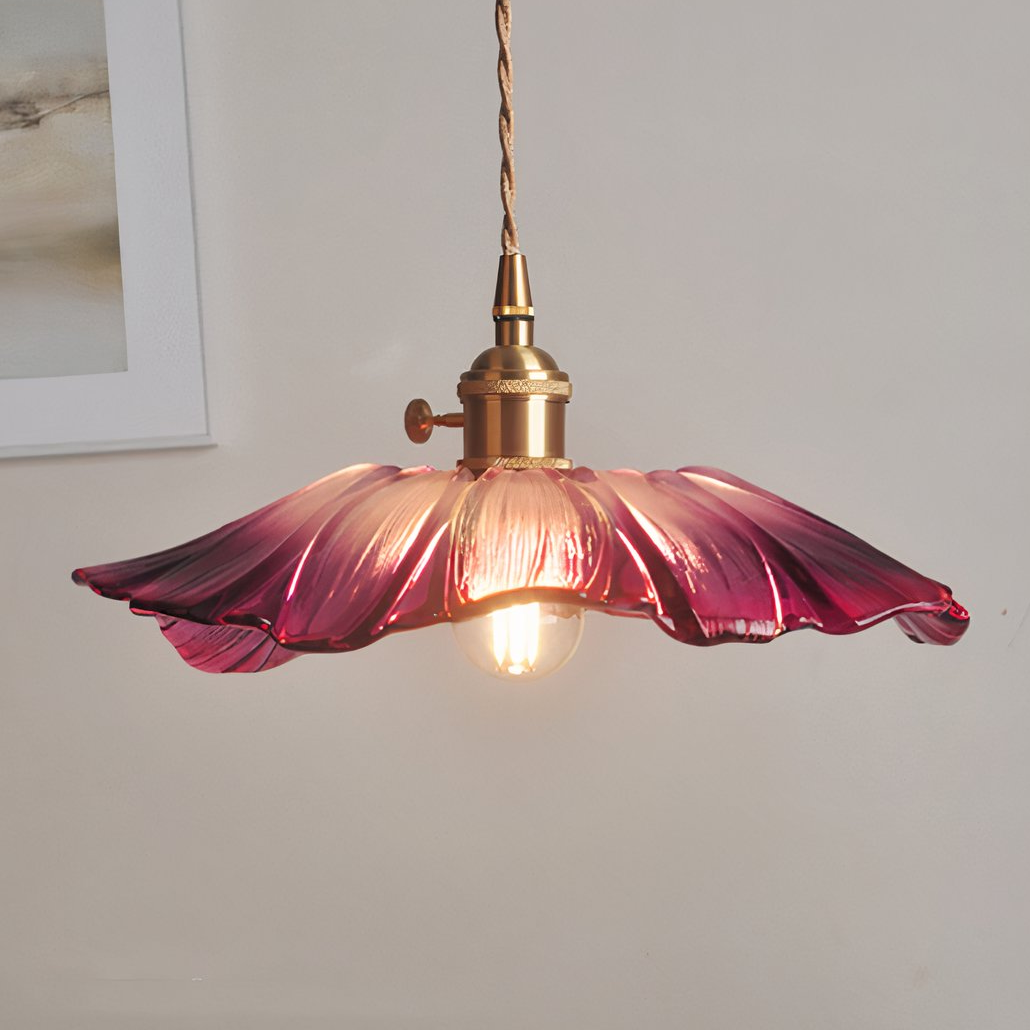 Suspension Fleur Vintage En Verre Rose LED Pour Salon