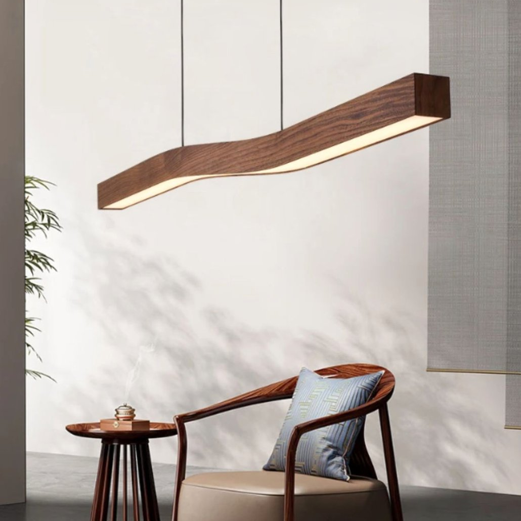 Suspension Scandinave LED en Bois Marron Horizontale Pour Salle À Manger