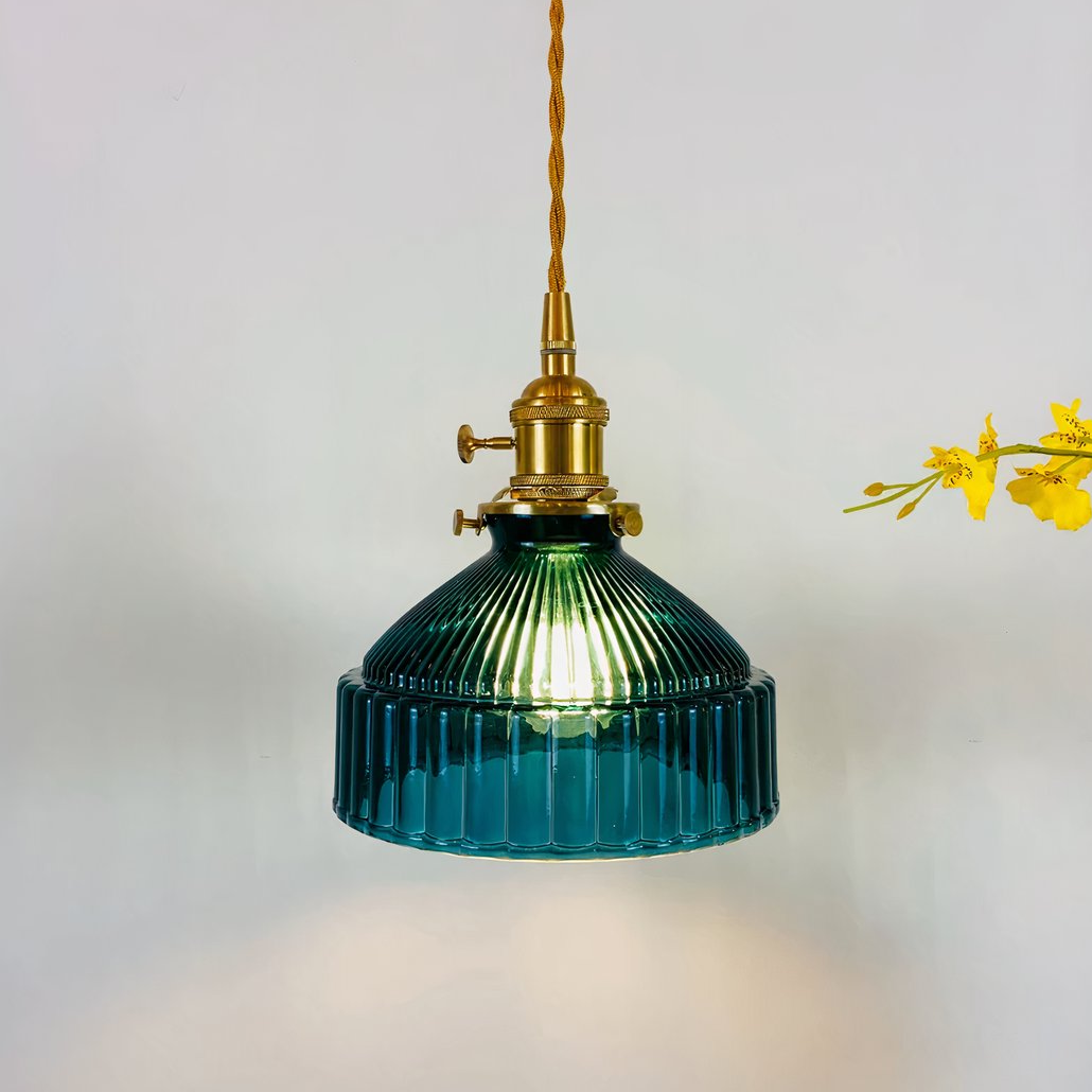 Suspension Vintage Verre Et Laiton Bleu Canard Pour Salle À Manger