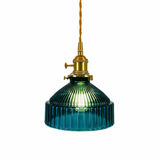 Suspension Vintage Verre Et Laiton Bleu Canard Pour Salle À Manger